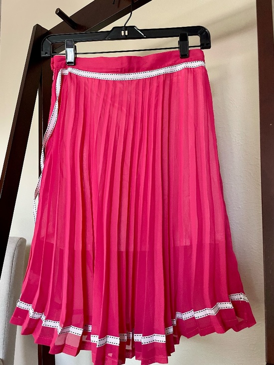 Japanese designer Dresses & Skirts - Korean Designer Hot Pink Pleated Chiffon Mini Skirt | White Ribbon Trim S